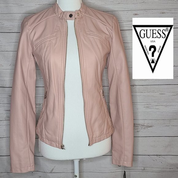 guess pink leather jacket